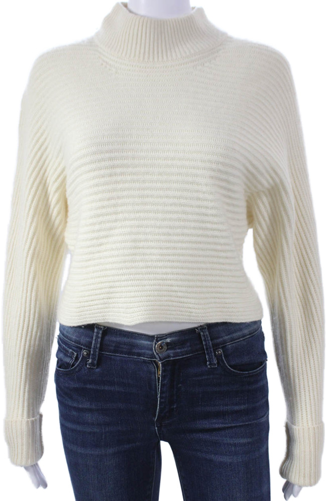 Intermix Womens Pullover Sweater Ivory Wool Mock Neck Long Sleeve Size SFree Shipping in US $100+ Orders | $6.95 Orders Below
