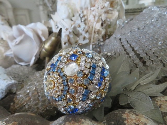 Vintage Clear Blue Rhinestone Jewelry Ball Elegant Decor