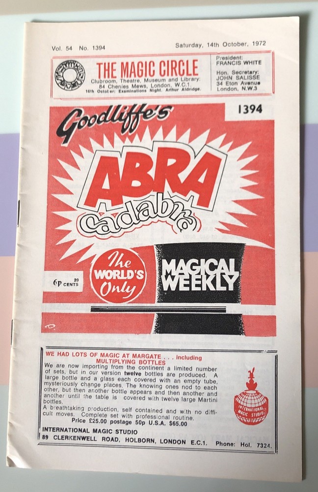 Vintage Magic / Magician Literature: Abra Cadabra # 1394 October 14, 1972.-image
