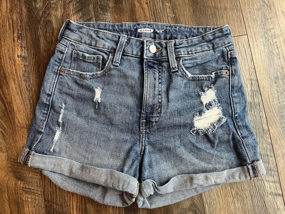 Womens Old Navy OG Short High Rise Denim Shorts Blue Distressed Cuffed Size 4
