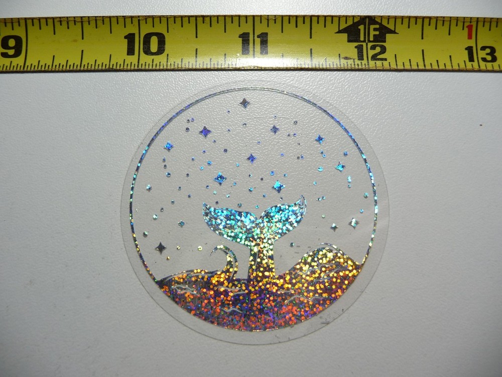 HOLOGRAPHIC WHALE TAIL CIRCLE STARS STICKER DECAL OCEAN SEA LIFE SPARKLE