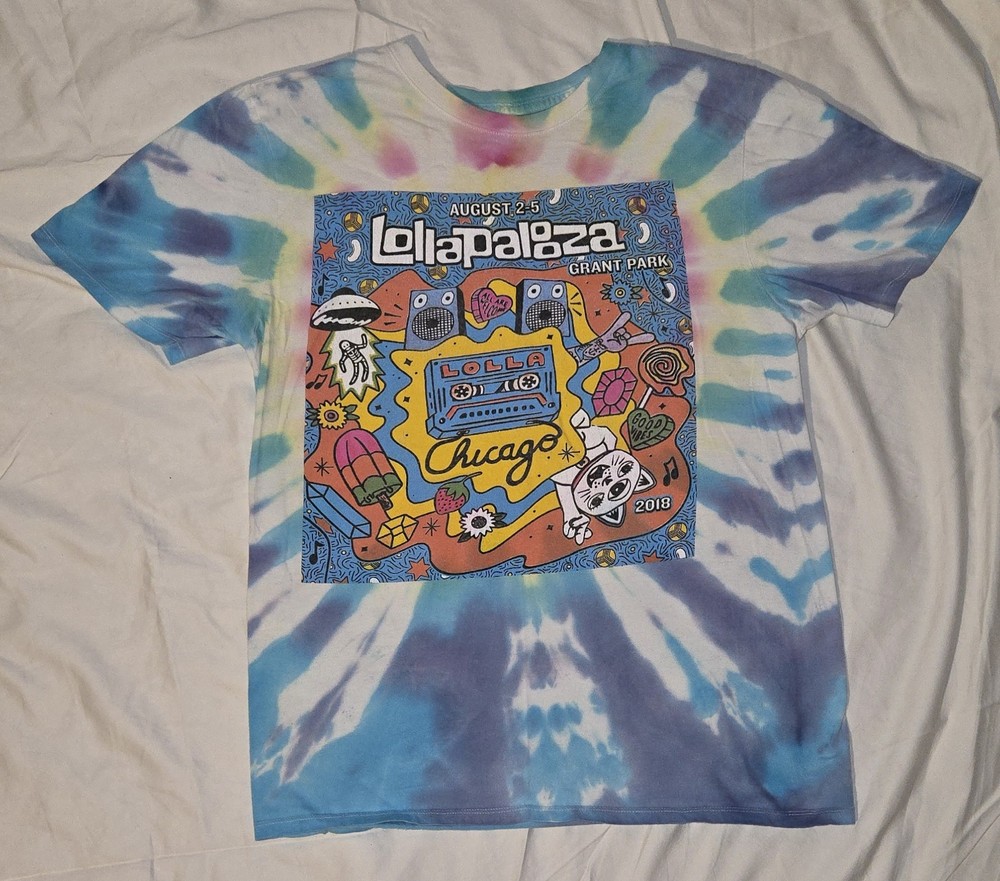 Lollapalooza 2018 Blue Tye Dye Medium T-Shirt. Music Festival Chicago EUC LOLLA