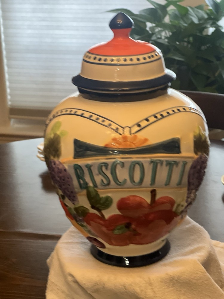 Vintage Hand Painted Biscotti Jar With Lid