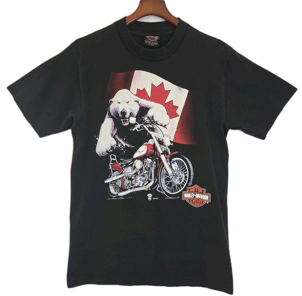 VTG Y2K SS Harley Davidson Alberta Canada Polar Bear T Shirt Eagle Sz M