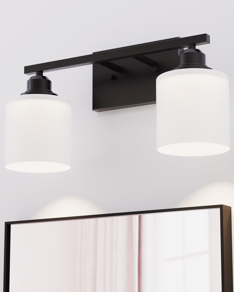 Modern Bathroom Lights 2-Light Vanity Fixtures Milky White Glass Shades