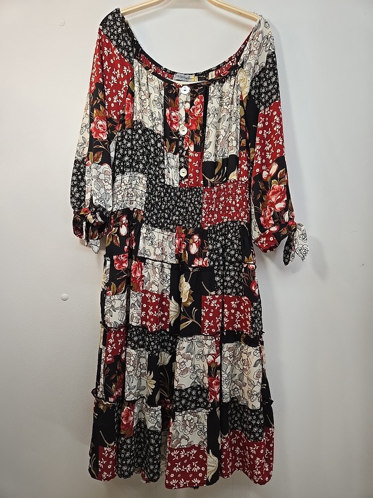 NWT Anthropologie Fig And Flower Elastic Waist Ruffle Midi Dress Size XL Tie...
