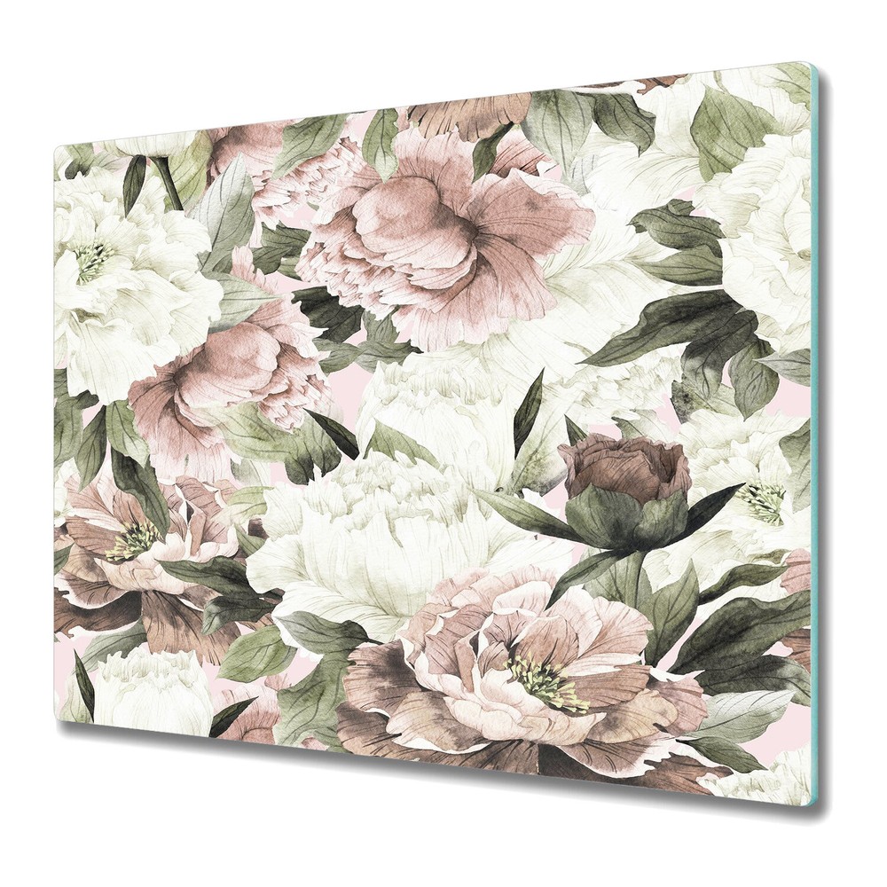 Glass Worktop Kitchen Chopping Board Vintage Bouquet Of Roses Floral 60x52