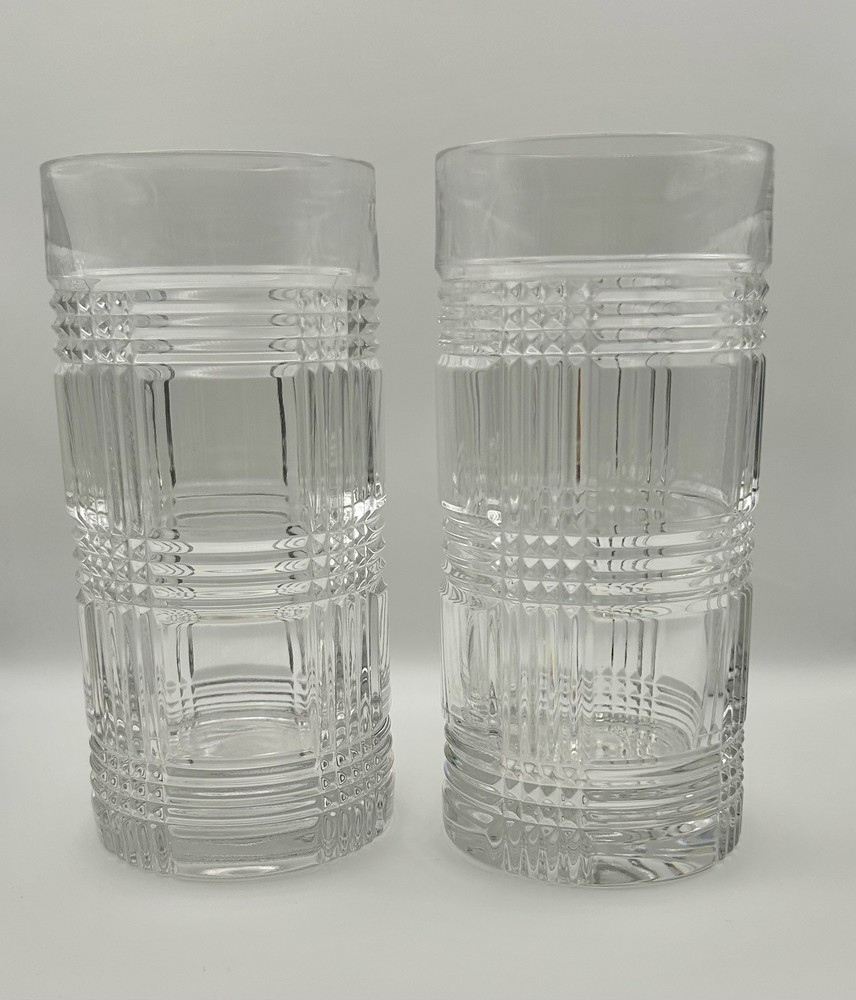 Ralph Lauren Glen Plaid pattern  Highball Glasses Set of 2 Clear Crystal