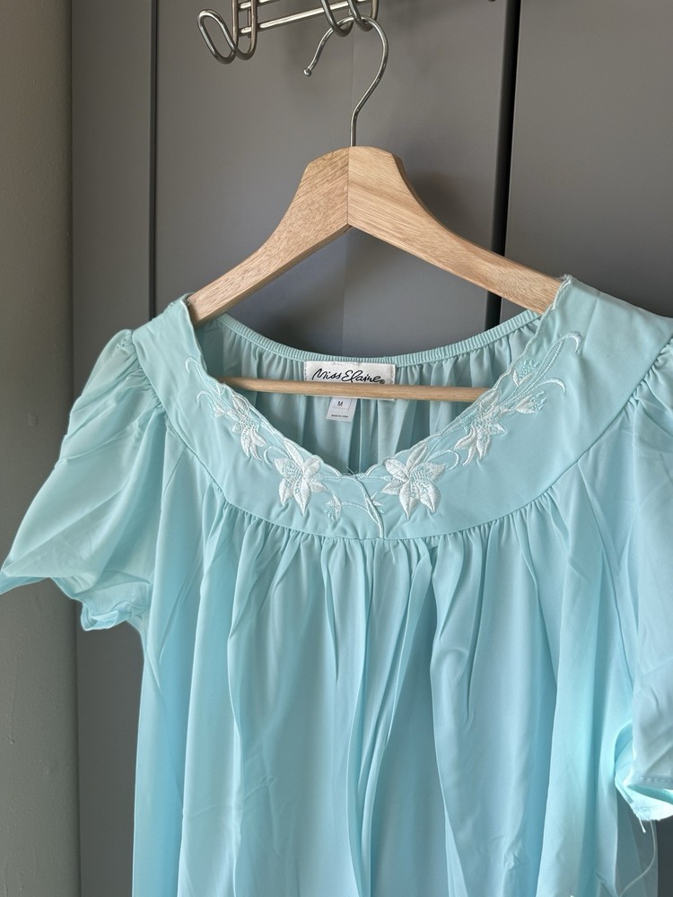 Miss Elaine Nightgown Seafoam Blue Short Sleeve Nylon New M Womens Gown