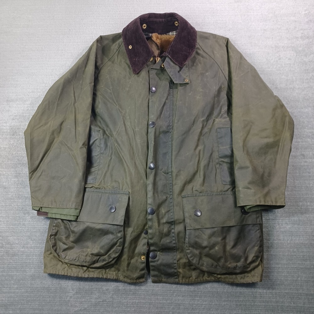 Barbour Beaufort Classic Wax Jacket Barn Chore Warm Pile Lining Mens 40 Green