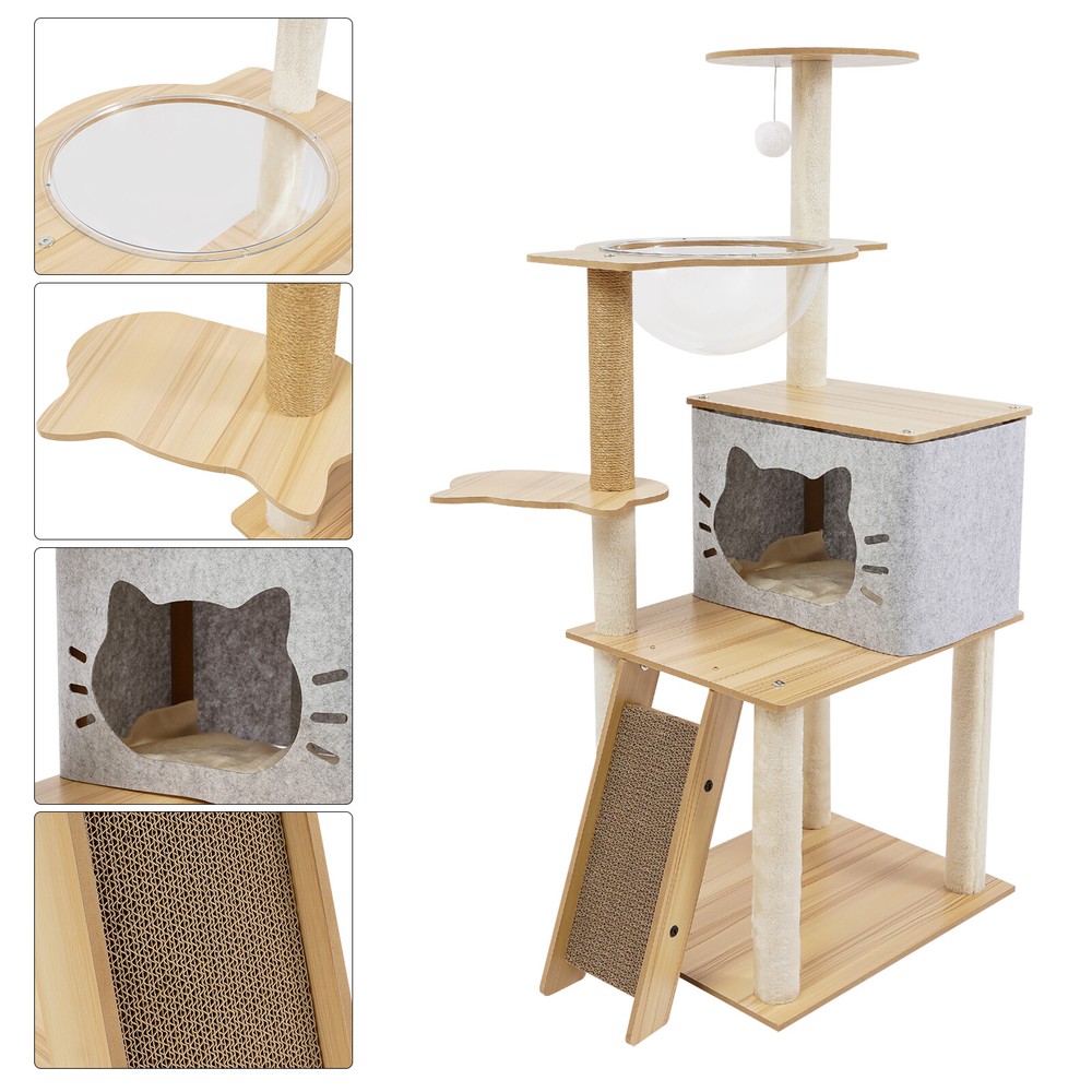 Multi-level cat tree tower with scratching board for indoor cats