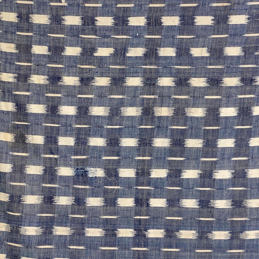 Ikat Antique French Fabric Blue Indigo Hand Woven Cotton 18th Century for Colle