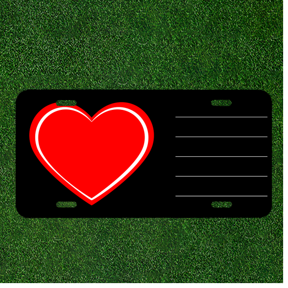 Custom Personalized License Plate Tag With Heart Red Black Background Add Names
