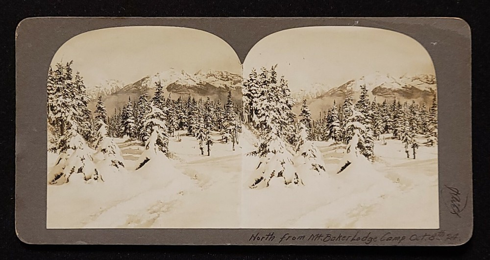 Vintage 1900s Stereoview of Winter Camp at Mt Baker Washington from Baker Lodge