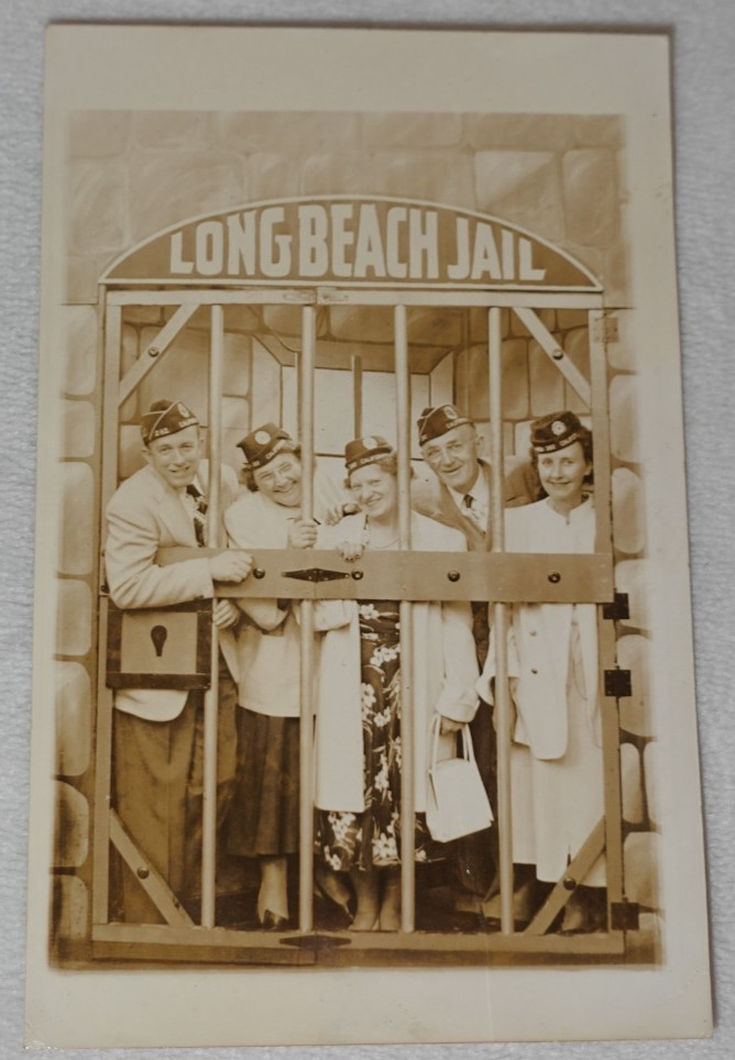 Couples Posing Long Beach Jail California Antique Souvenir RPPC Postcard