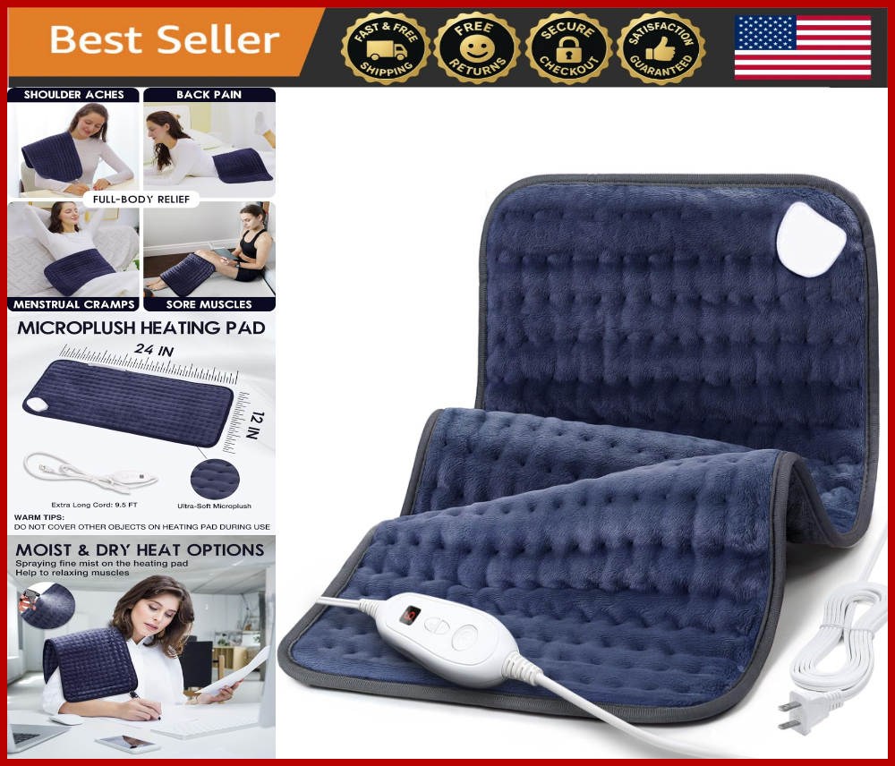 Large Electric Heating Pad for Back Pain with 6 Heat Settings & Auto Shut-Off