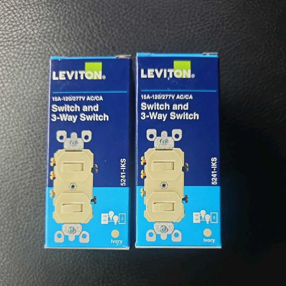 (2) Leviton Commercial Grade 3-Way AC Combination Switch Toggle Ivory 5241
