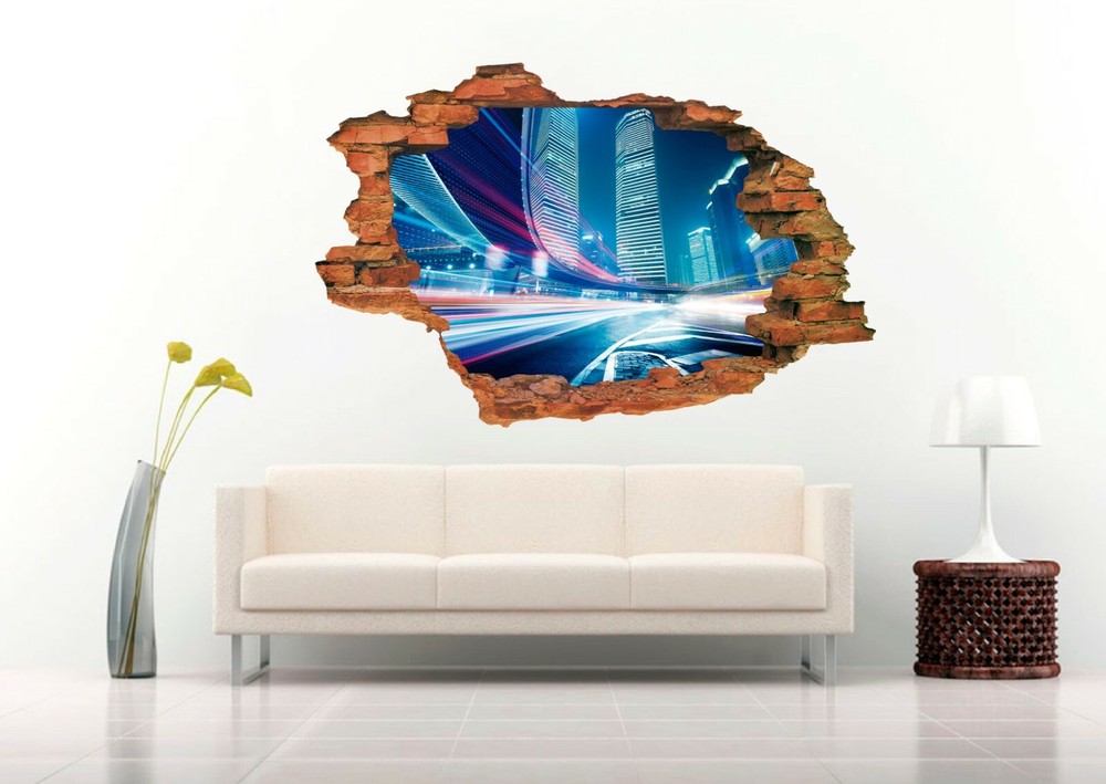 Modern City at Night 3D Wall Decal Removable Vinyl Sticker Mural Wall Art Decor