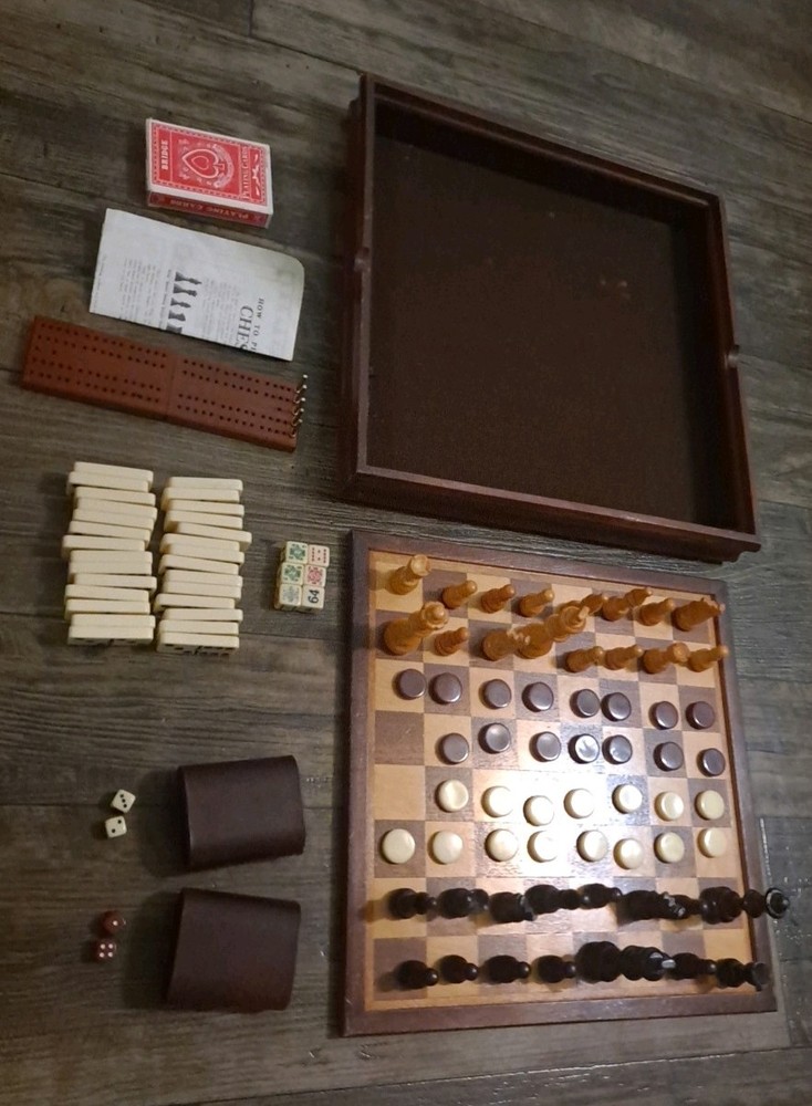 Classic All-in-One Wooden Game Set | See Description | Chess/Checkers/Backgammon