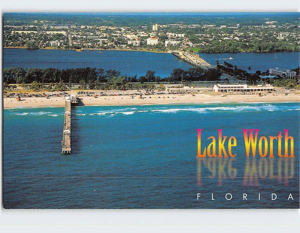 Postcard Lake Worth beach and pier on the Atlantic Ocean Lake Worth Florida USA