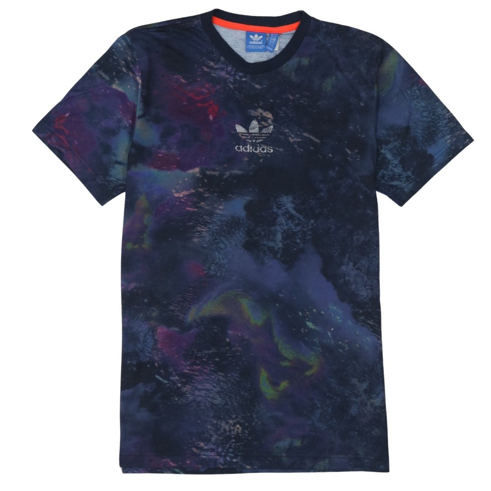 Adidas Mens T Shirt Navy Blue Graphic Print Trefoil Logo Jersey Crew Neck S