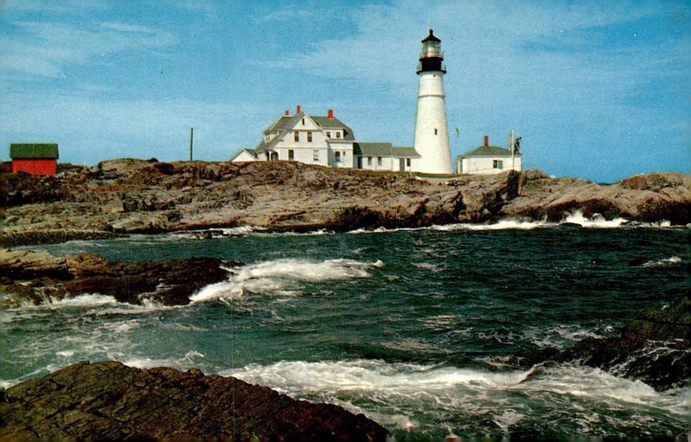 1950s Portland Head Light Cape Elizabeth Portland Maine Lusterchrome Postcard