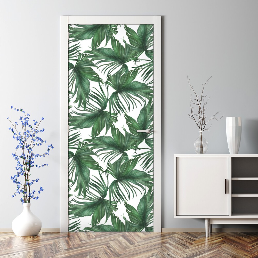Bubble-free self-adhesive palm leaf door decal - peel & stick