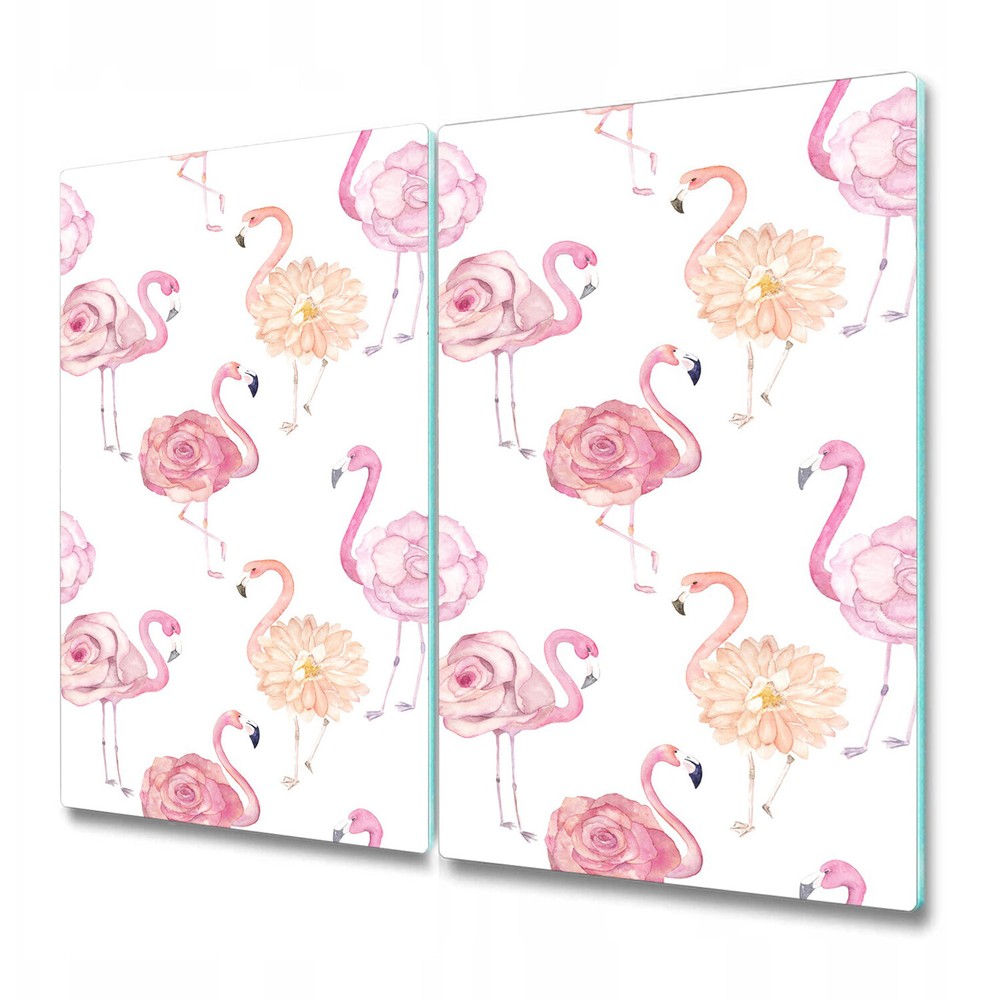 Tempered Glass Induction Ceramic Hob Cover Flamingo Roses Watercolour 2x30x52