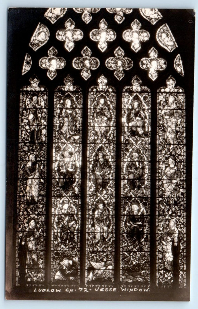RPPC Ludlow Church - Jesse Window - ENGLAND UK W.A. Call Postcard