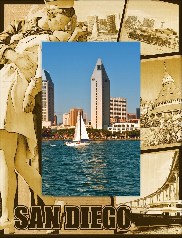 San Diego California Laser Engraved Wood Picture Frame Portrait (4 x 6)