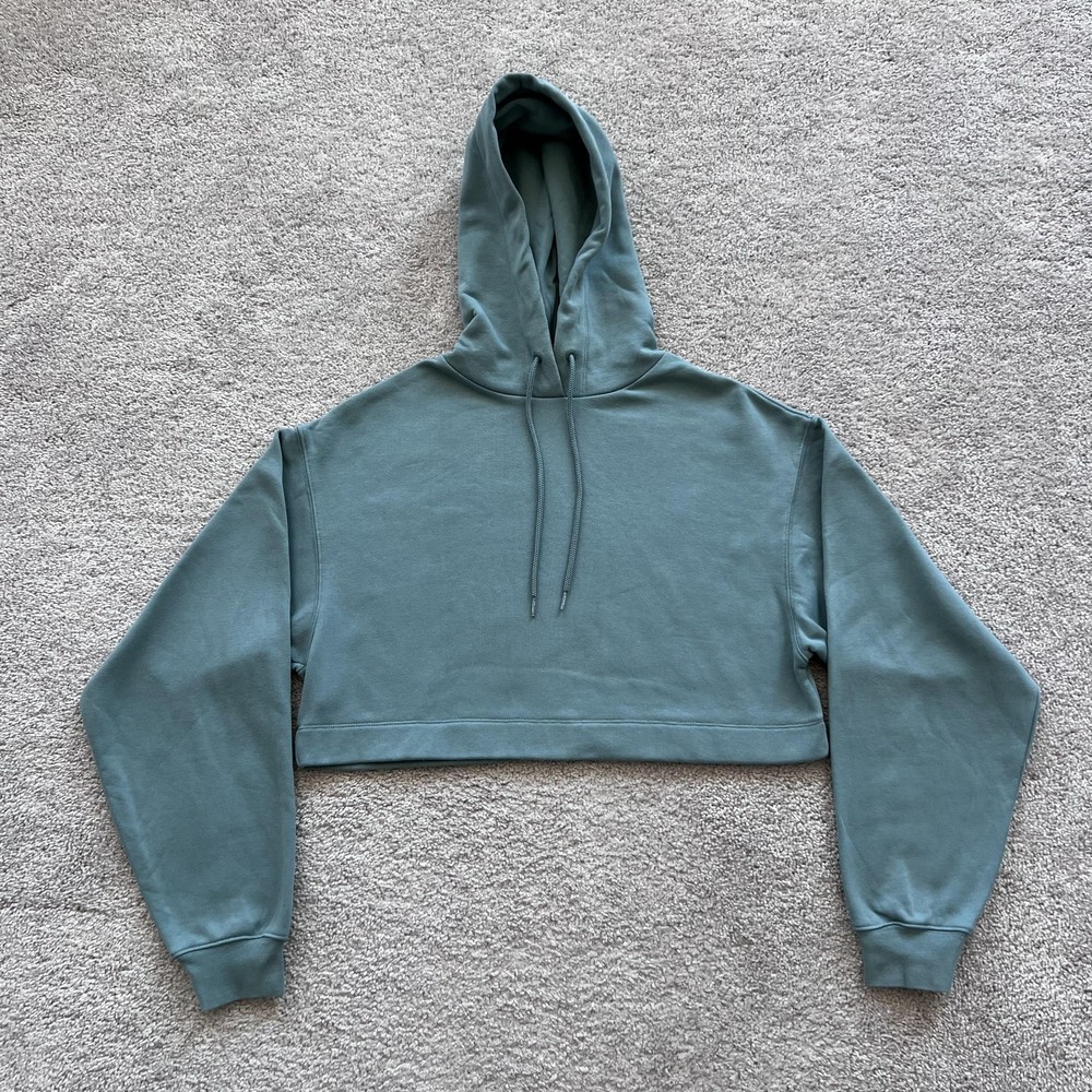 Alo Yoga Bae Cropped Hoodie Sweatshirt Womens S Blue Green Terry Pullover