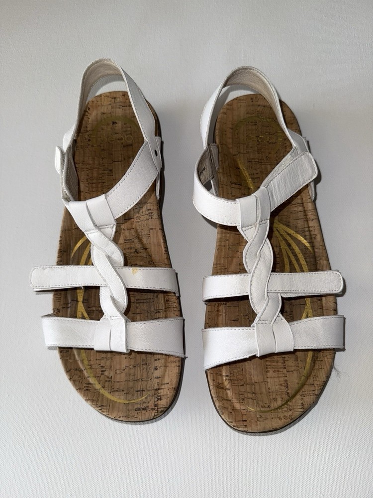 Abeo Sandal Women's White Bea Braid Strap Open Toe Leather Casual Comfort Sz 9.5