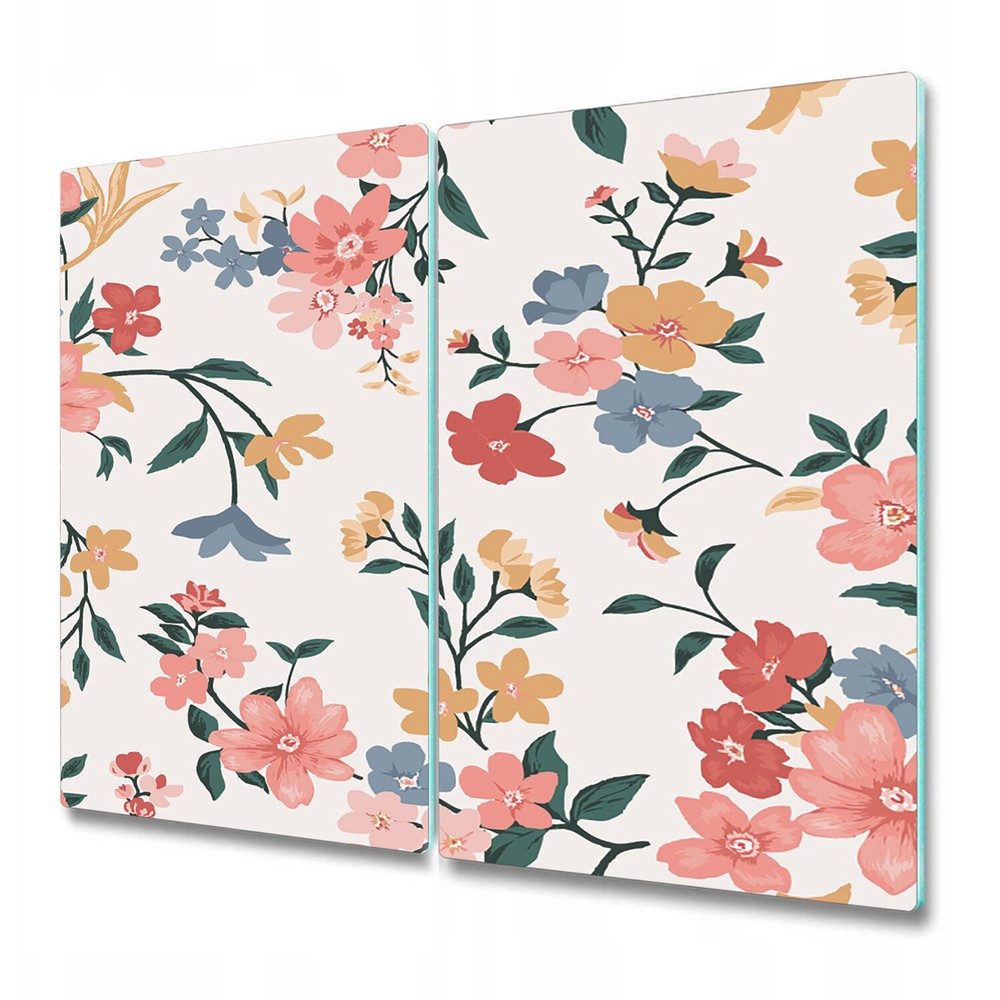 Serving Chopping Board Glass Cover Colourful Flowers design vintage 2x30x52