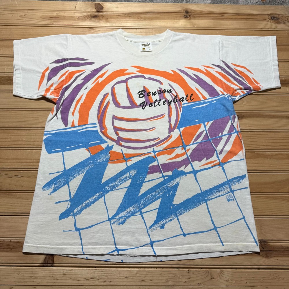 Vintage 1993 Benson Volleyball Abstract Double Sided Single Stitch Shirt Size XL
