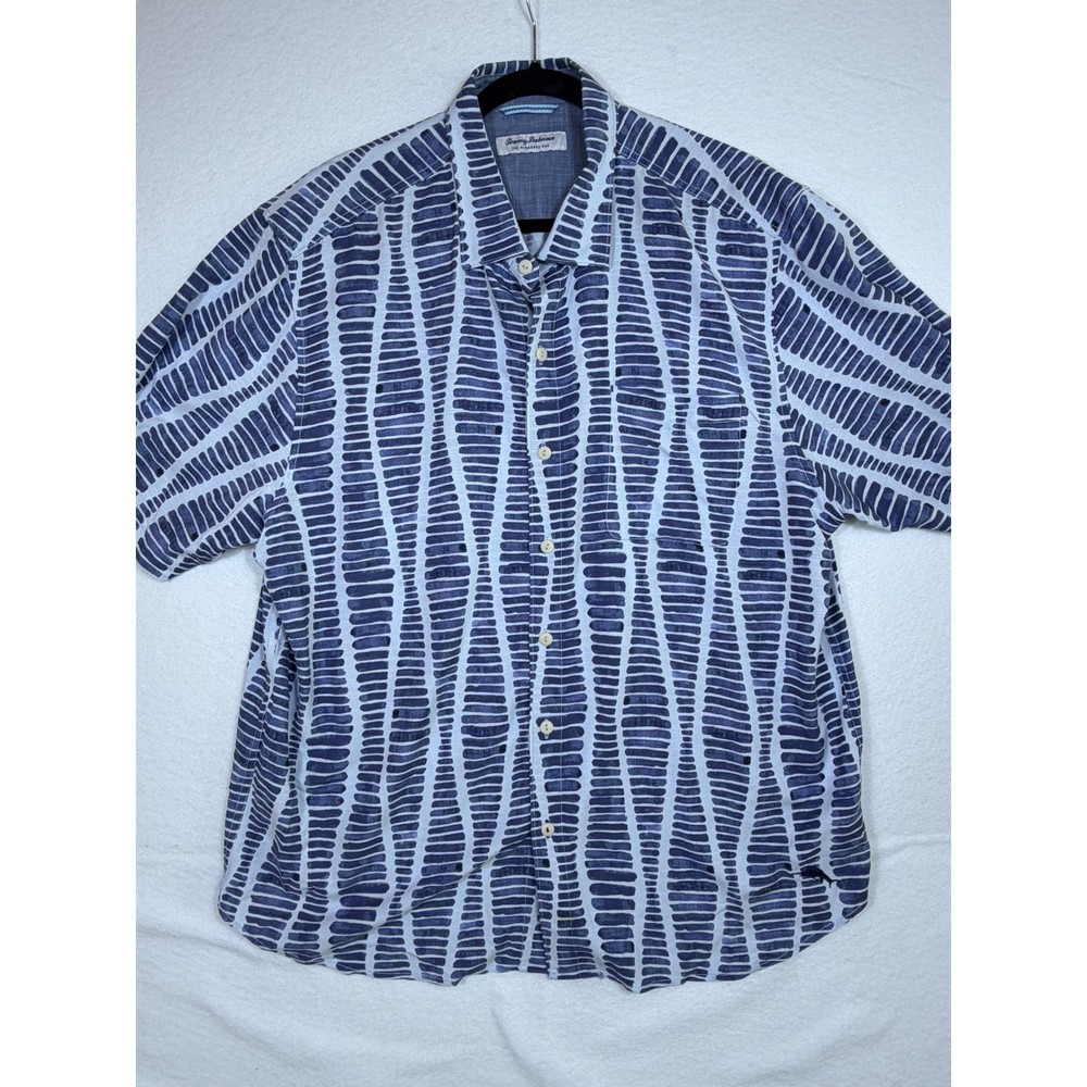 Tommy Bahama Men's XL The Veracruz Cay Short Sleeve Button Up Shirt Blue Viscose