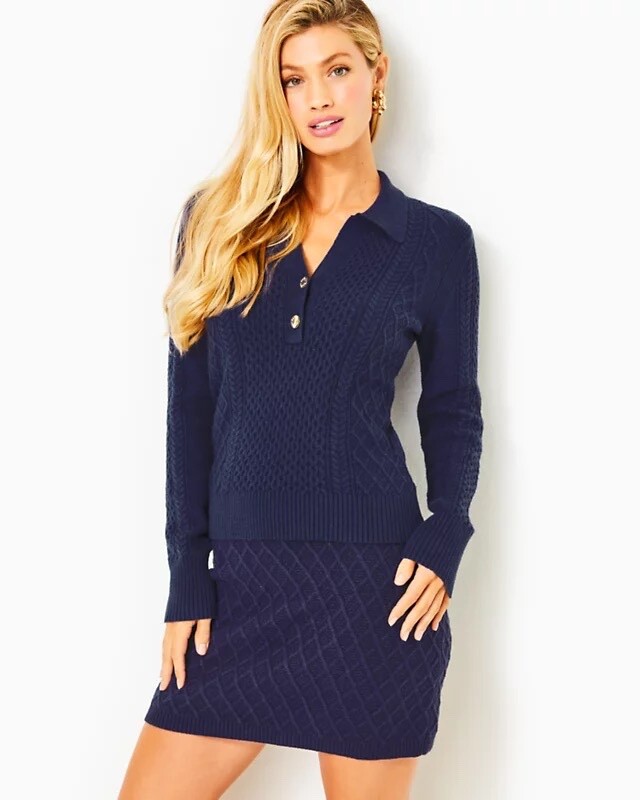 Lilly Pulitzer Lizona Cable Knit Sweater Skirt, Navy Blue, Nwt $128, Small