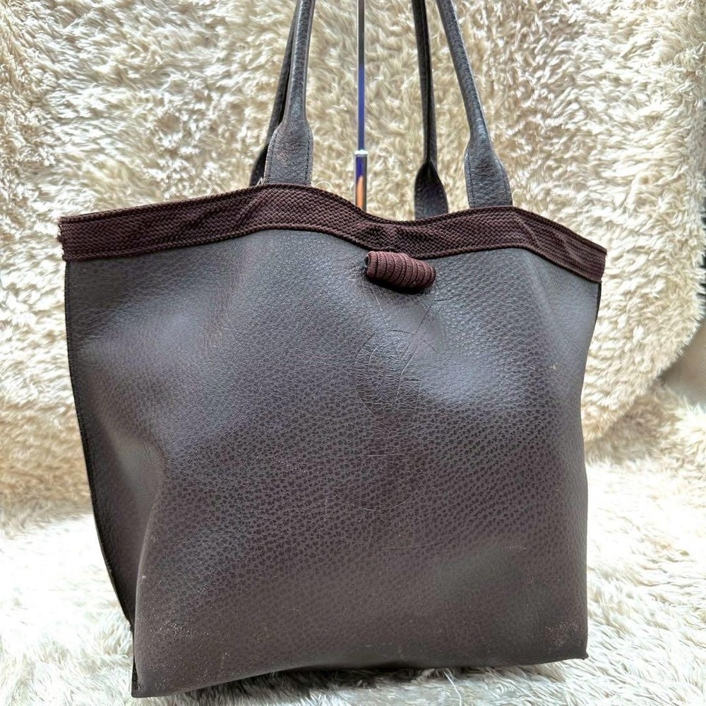 Yves Saint Laurent Authentic Brown Leather Unisex Tote Bag From Japan
