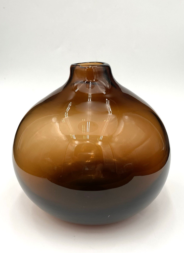 Vintage Blenko Blown Glass Globe Vase, Dark Amber, 4.5