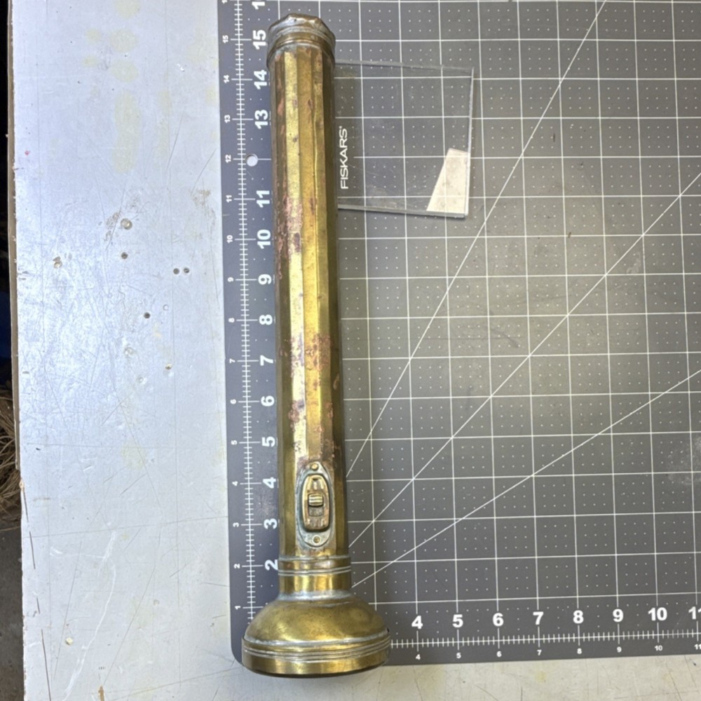 Vintage Brass Flashlight Large Heavy Duty Industrial Torch Hex Cap