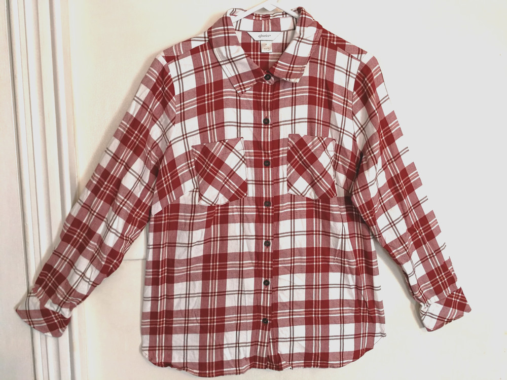 CJ Banks Womens Blouse X Plus Burnt Orange White Plaid Button Shirt 3/4 Sleeve