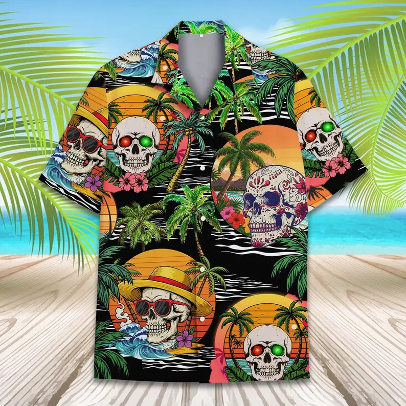 Tropical Skull Hawaii Shirt Men Women Aloha Beach Summer Vacation Gift