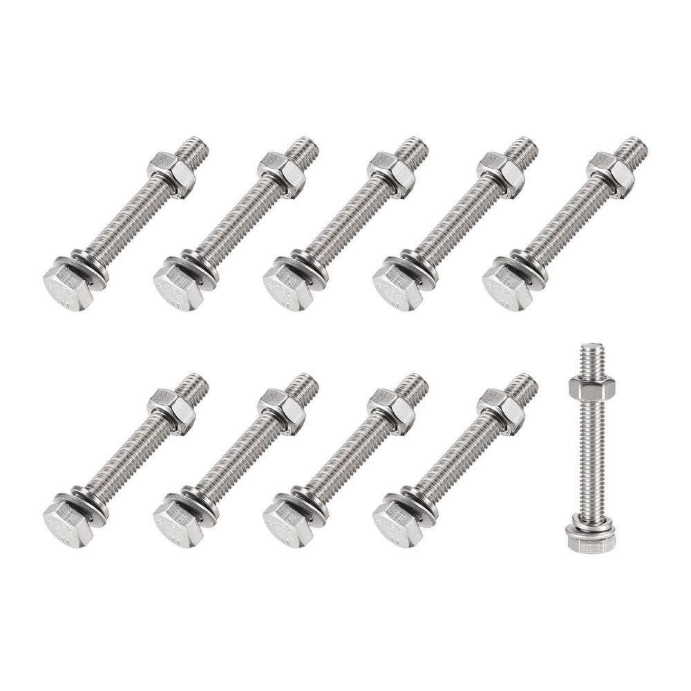 Hex Head Screws Bolts, Nuts, Flat & Lock Washers Kits (M6x45mm) 10Sets