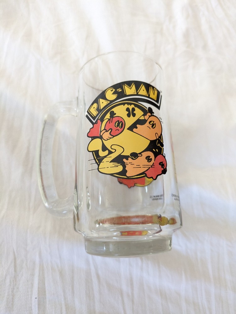 Vintage Pac Man Game Glass Beer Mug 1982 Bally Midway Video Game Arcade