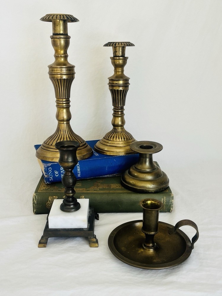 Vintage Brass Candlestick Collection Set of Five Mismatched Holders