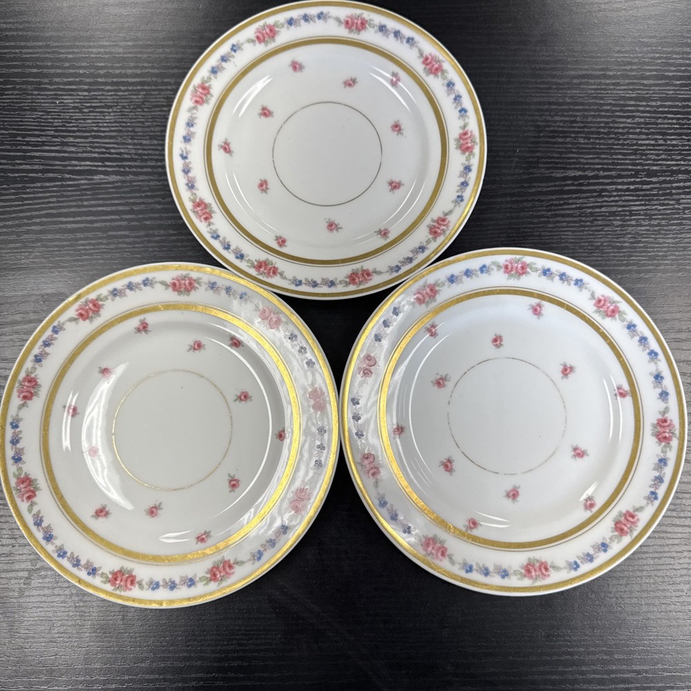 Vtg 3 Bernardaud Limoges Fontenay Rose Forget-me-nots 7 1/4