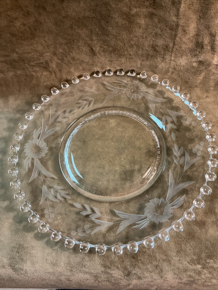 1940s imperial glass clear candlewick floral cut salad plate 8 1/4 Inches Across