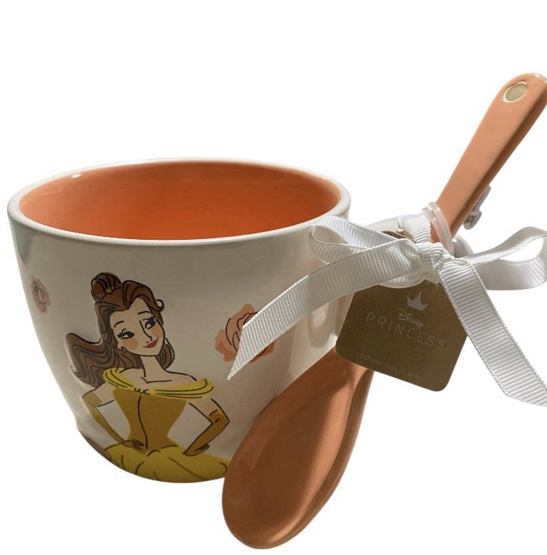 Rae Dunn Disney Princess BEAUTIFUL AS A ROSE ~Belle~ Mug With Spoon ~NEW