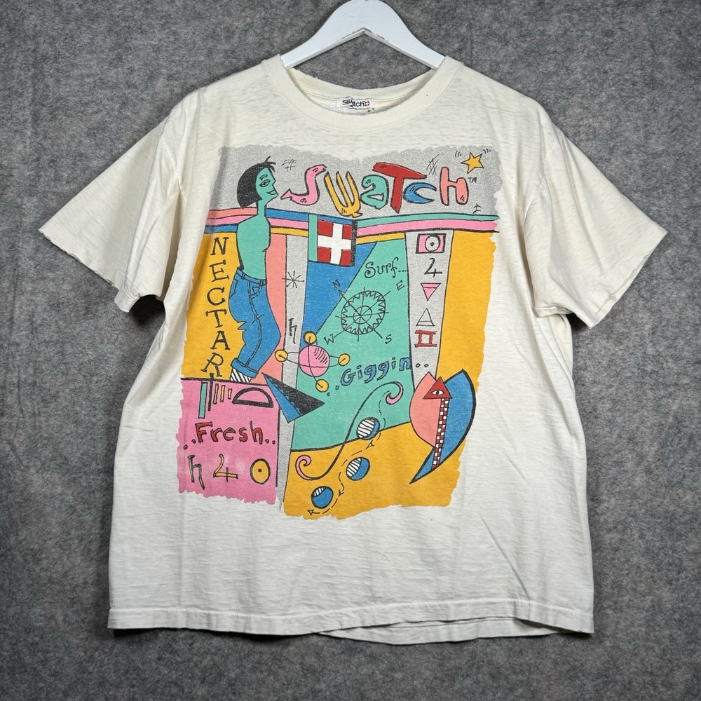Vintage 90s Swatch Watches Art Illustration Graphic T Shirt Mens Size L? 21x27