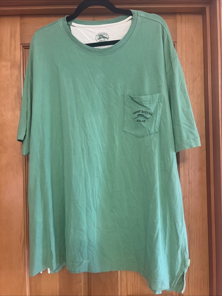 Tommy Bahama Mens Shirt 2XL Pima Cotton Relax Pocket Green Short Sleeve
