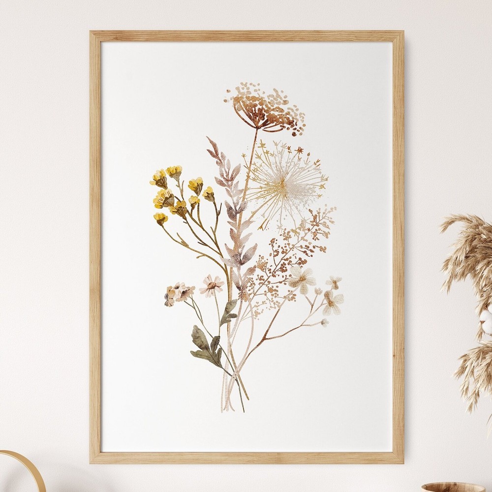 Wildflowers Bouquet Wall Art Watercolor Botanical Print Neutral Flower Poster
